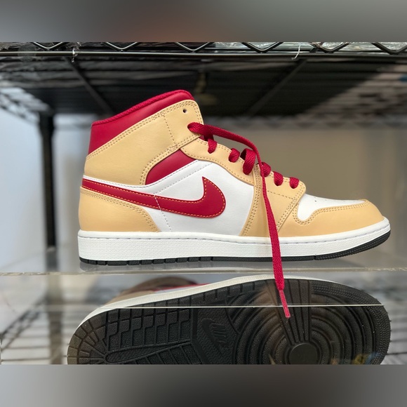 AIR JORDAN 1 MID 'LIGHT CURRY CARDINAL RED' - Picture 1 of 3